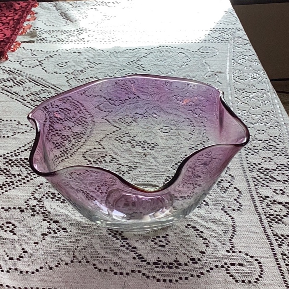 Large Ruffled Iridescent Purple Bowl